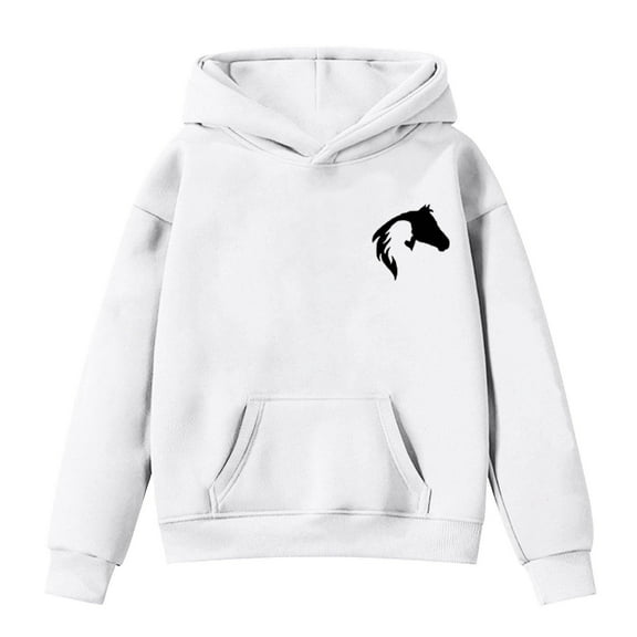 Telankuip Love Horses Graphic Printed Hoodies for Teen Girls Trendy Long Sleeve Loose Soft Cozy Casual Hooded Sweatshirts Lightweight Preppy Kids Pullover Tops with Pockets White 13-14 Years