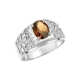 thumbnail image 4 of RYLOS Men's Rings Sterling Silver Designer Nugget Ring Oval 9X7MM Gemstone & Diamonds  Smoky Quartz June Birthstone Rings For Man Size 9, 4 of 7
