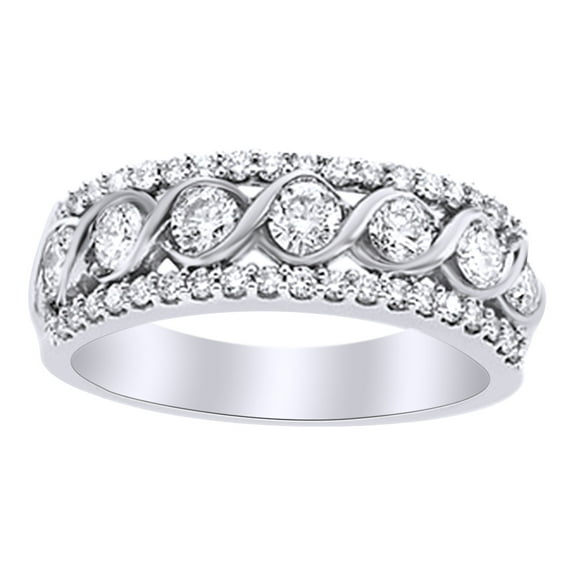 AFFY White Natural Diamond Anniversary Band Ring in 14k White Gold (0.75 Cttw)