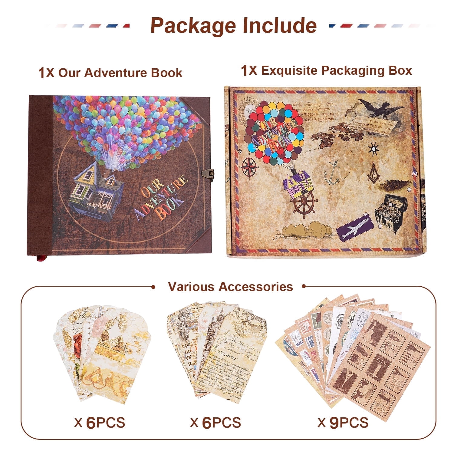 Auao Our Adventure Book Scrapbook, Up House Themed DIY Photo Album, 146 Pages Retro Travel Journal for Couples, Anniversary, Wedding