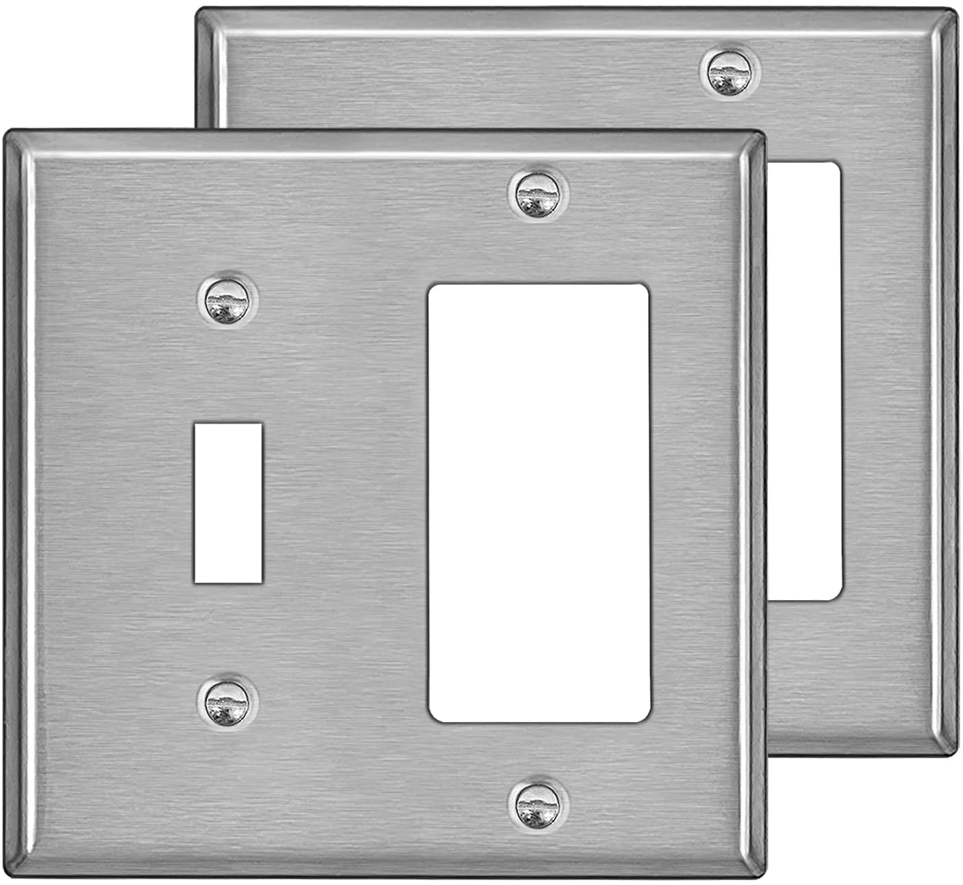 NEW 2-Gang Standard Duplex Outlet Brushed Stainless Steel Wall Plate 1 pc