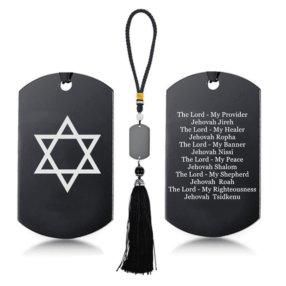Star of David Car Rearview Mirror Hanging Pendant Jewish Lord's Prayer Home Wall Door Decoratetion Accessories Jews Jehovah Names of God Tetragrammaton Amulet Gifts for Israelite, Black