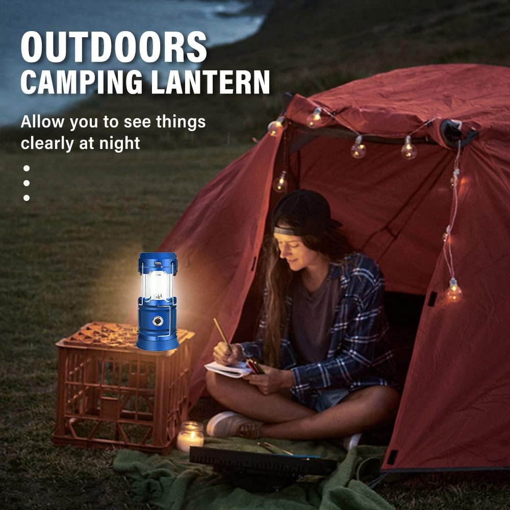 Camping Lantern 1200mAh USB Rechargeable Solar Charging Tent Lamp Collapsible LED Camping Light Power Supply for Phone for Outdoors Emergency Hiking Fishing
