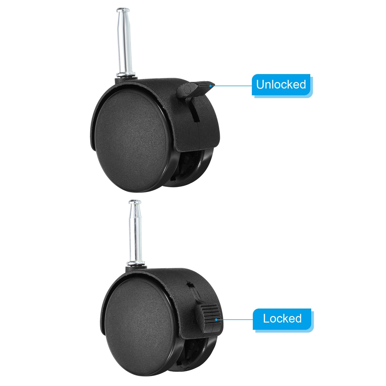 2.4" Swivel Stem Casters Nylon 360 Degree Insert Stem Wheel with Brake, 6 Pack