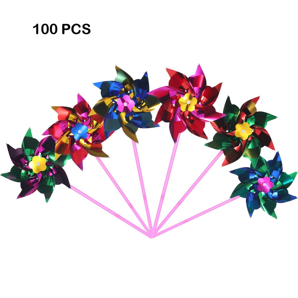 Akoyovwerve 100 Set Plastic Rainbow Pinwheel, Party Pinwheels Diy Lawn