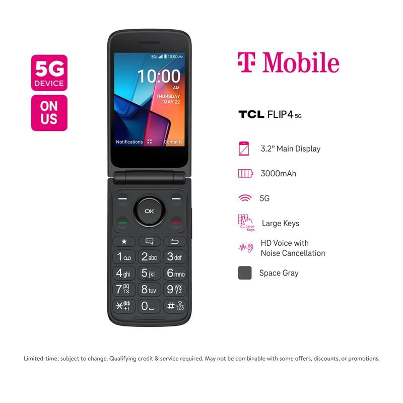 T-Mobile TCL Flip 4, Gray, Postpaid Phone (Locked to T-Mobile)