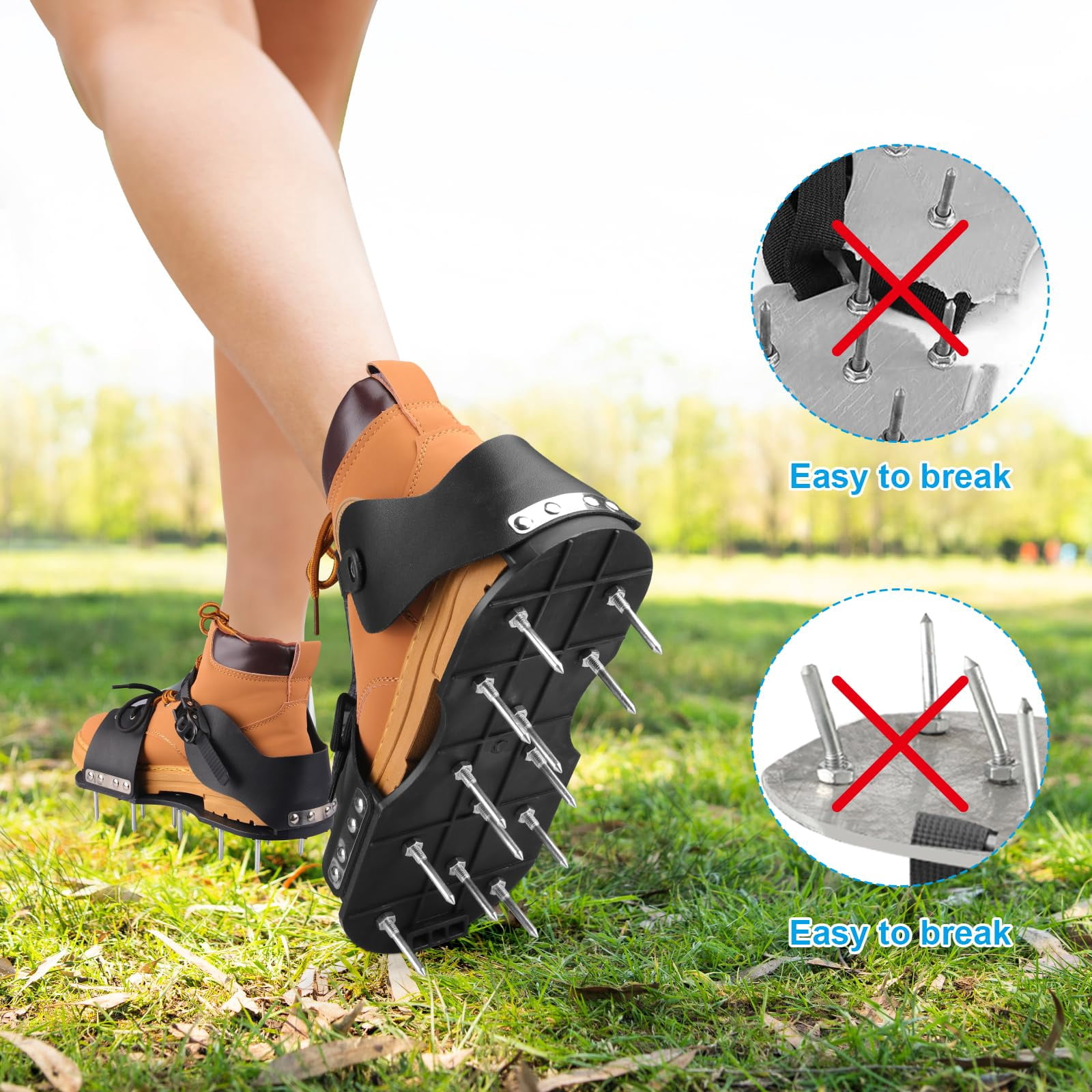 Lawn Aerator Shoes For Grass  With Adjustable Loop Strap 26 Stainless Steel Nails Aeration Soil Patios Gardens Lawns