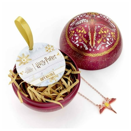 Harry Potter Fawkes Christmas Bauble with Fawkes Necklace Pendant - Christmas Holiday Seasonal Gift Hogwarts Fans