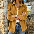 thumbnail image 5 of AherBiu Corduroy Shacket for Women Button down Shirt Lapel Collared Open Front Vintage Long Sleeve Tops with Pocket(X-Large,Yellow), 5 of 7