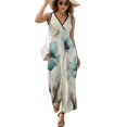 thumbnail image 2 of Fall Farm Teal Flower Oil Painting Art Womens Night Club Maxi Dress V Neck Sleeveless Bohemia Long Dresses, 2 of 9