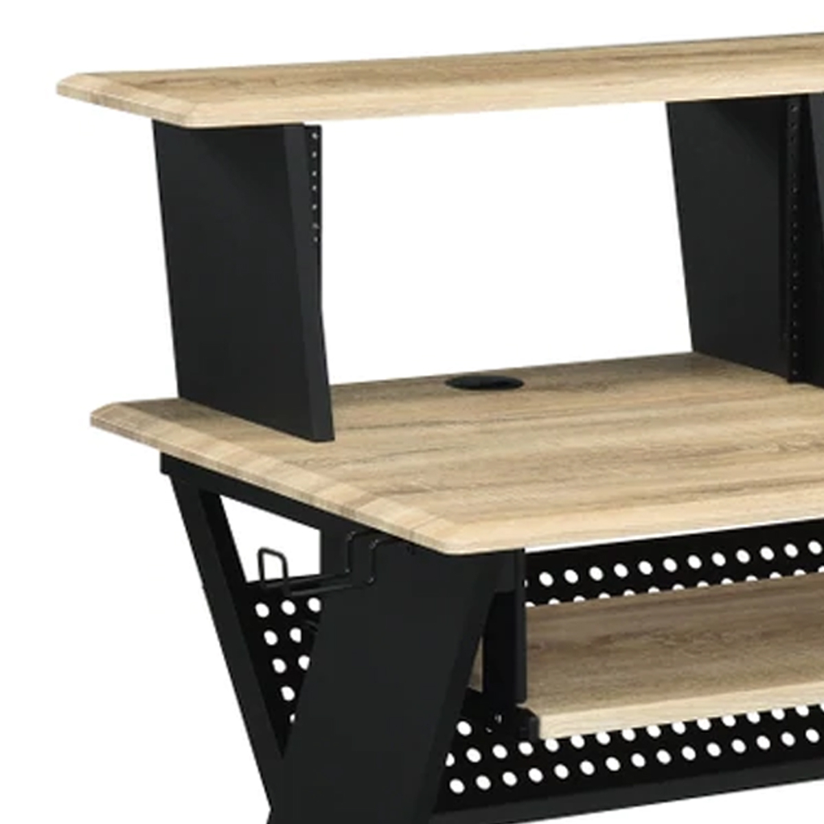Tin 47 Inch Wood Music Desk Studio Station, Keyboard Tray, Shelves, Brown - Saltoro Sherpi