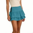 thumbnail image 3 of Wowcloth Women's A-line Short Skirt, Solid Color High Waist with Tie Belt, Retro Double Layer Ruffle Hem for Casual and Daily Wear, 3 of 5