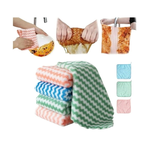 HODESunPure Coral Fleece Striped Rag Cleaning Dish Cloth,Super Soft Absorbent Dish Towels Rags Cloths for Washing Dishes, Reusable and Washable (10pcs)