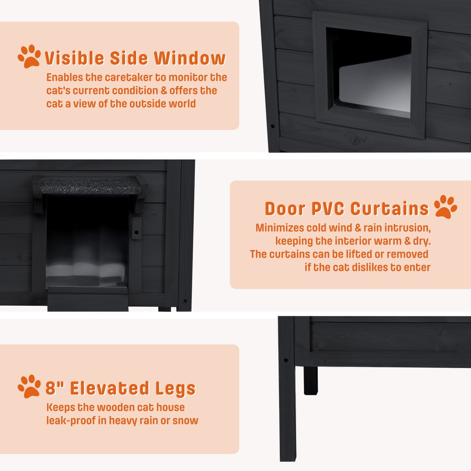 FODINGHILL Outdoor Cat House,Waterproof Cat Shelter for Winter,Feral Cat House Outdoor,Black