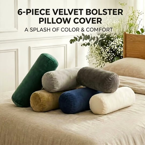 WWC Round Pillow Covers, 16x6 inch Soft Neck Roll Bolster Pillow Covers with Hidden Zipper, Solid Color Cylinder Pillowcases for Couch and Bedroom