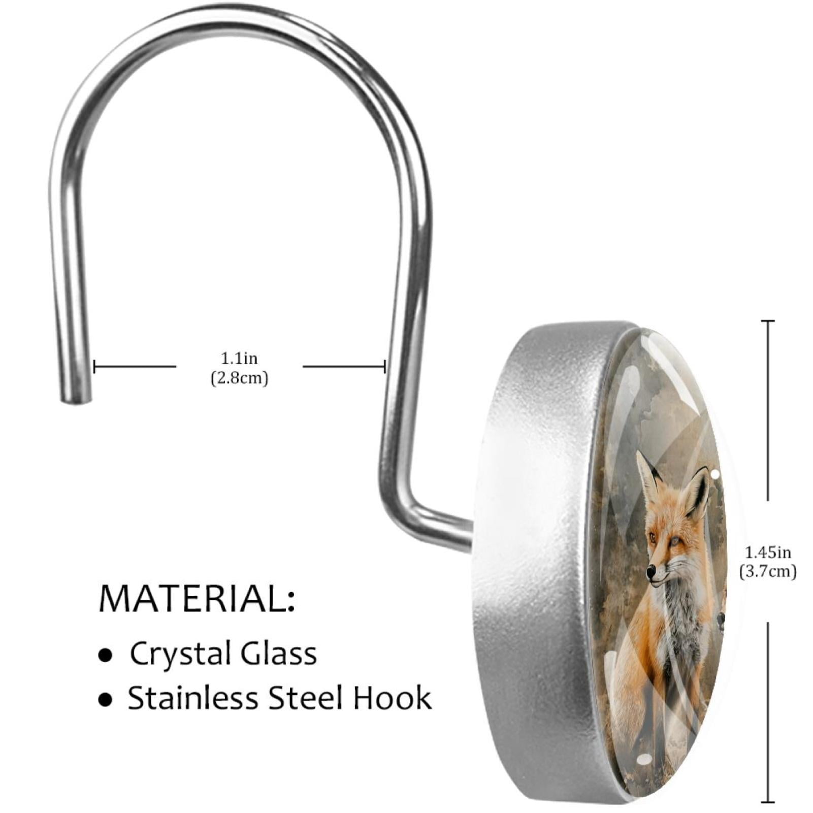 Watercolor Forest Foxes Shower Curtain Hooks Round Crystal Glass, Set of 12 Shower Curtain Rings - Shower Hooks for Curtain Shower Rings