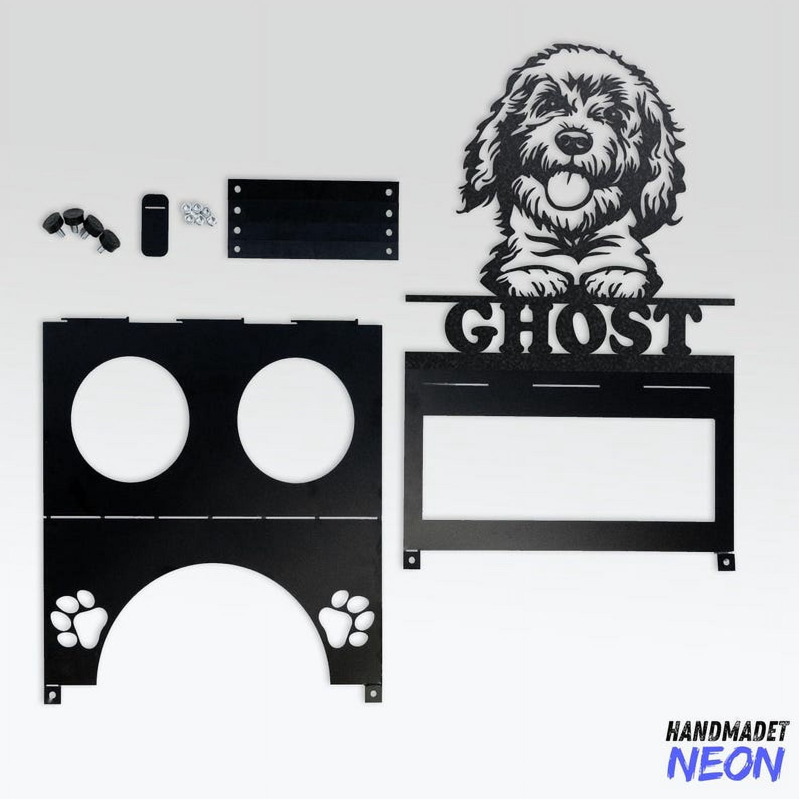 Handmadetneonsign Goldendoodle Dog Metal Bowl Holder, Goldendoodle Dog Food Bowl Stand 97461
