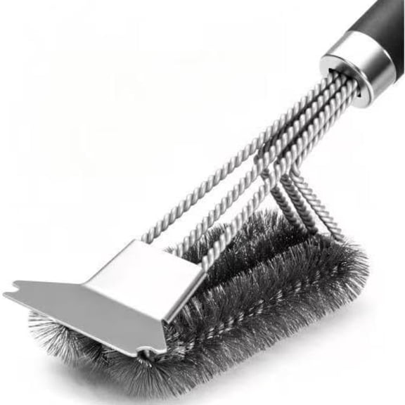 Detachable Handle BBQ Grill Brush with Scraper, Stainless Steel Wire Bristles Grill Cleaner, 17.3 Inch Non-Slip Handle Barbecue Cleaning Brush for All Grills