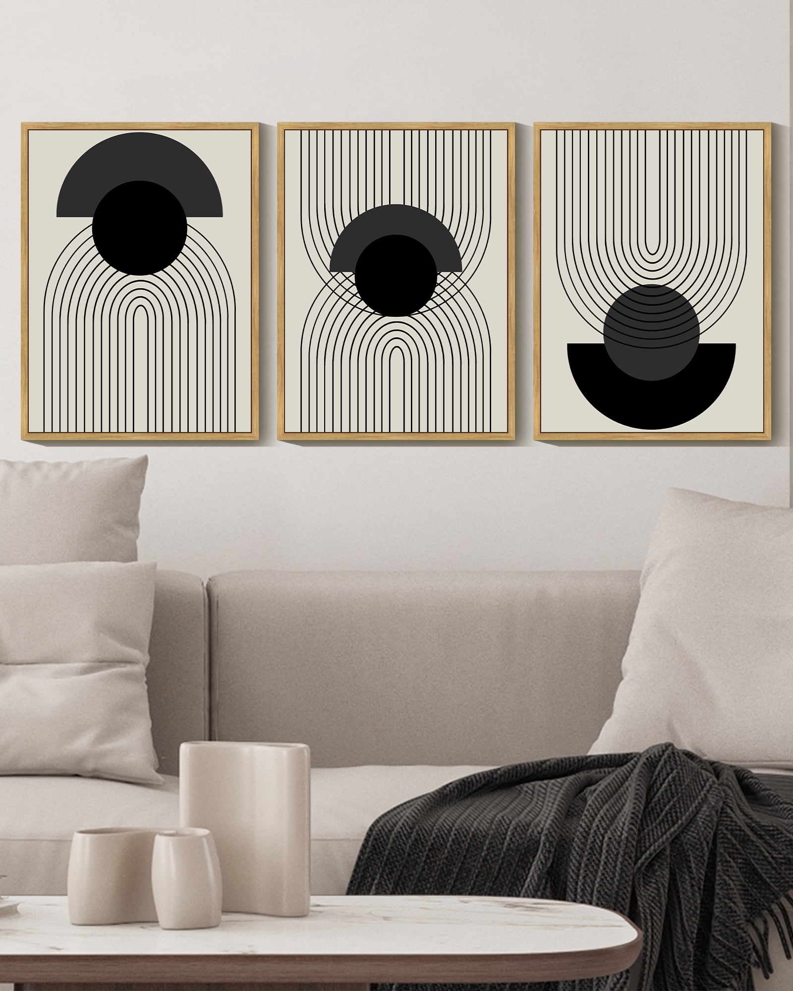 SHENIFY Black Boho Wall Art - Minimalist Mid Century Modern Framed Canvas Prints (Set of 3, 12x16in)