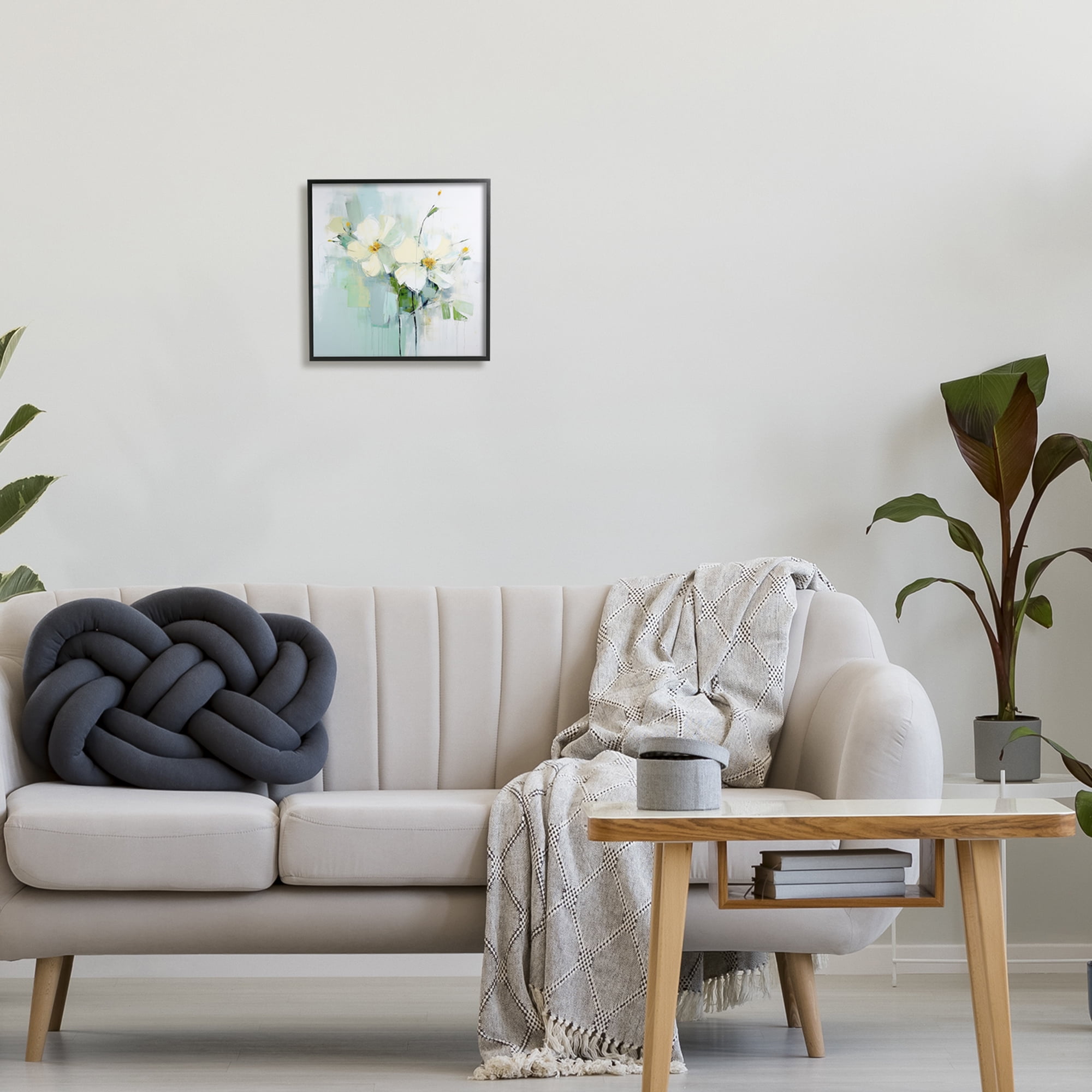 Stupell Industries Abstract White Flowers Abstract Painting Black Framed Art Print Wall Art, 12 x 12