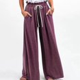thumbnail image 5 of Pantalones de mujer Pantalones de pierna ancha de cintura alta Pantalones con cierre de cordón Pantalones casuales sueltos de color puro, 5 of 5