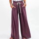 thumbnail image 5 of Pantalones de mujer Pantalones de pierna ancha de cintura alta Pantalones con cierre de cordón Pantalones casuales sueltos de color puro, 5 of 5