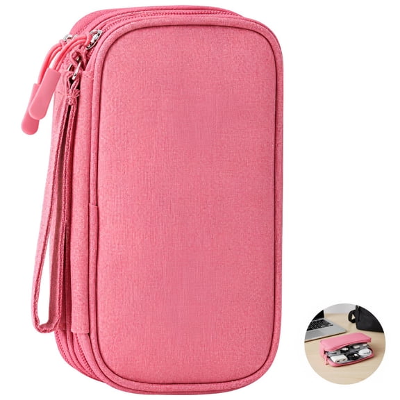 Double Layer Travel Organizer Bag with Jacquard Fabric, Shockproof Portable Tech Pouch, Data Cord Storage Bag for Accessories, Cables, Charger