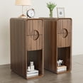 thumbnail image 4 of Narrow Nightstand Set of 2, Mid Century Walnut Wood Slim Bedside Table with Round Drawer, Walnut, 4 of 8