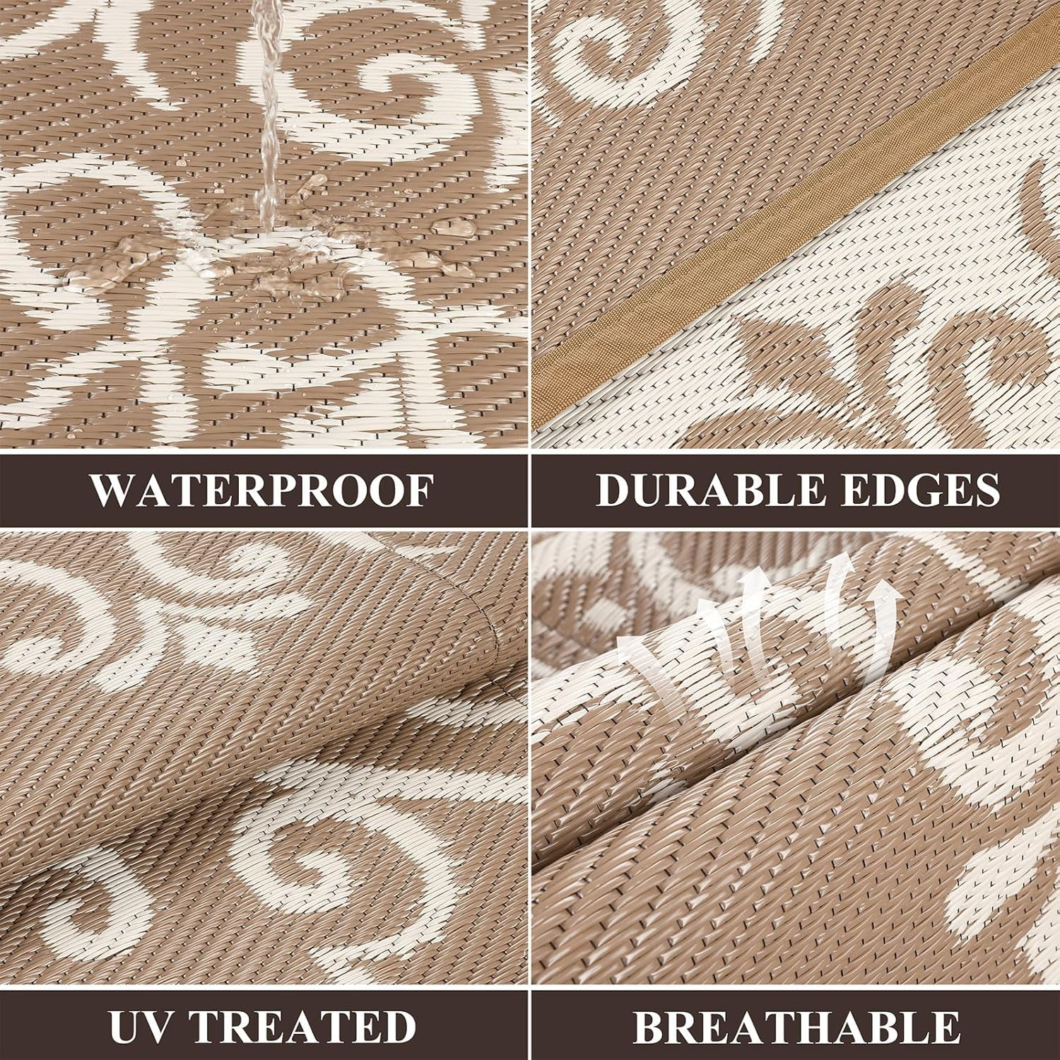 MJIAexp 9'x12' Brown Outdoor Rug Patio Rug Waterproof RV Outdoor Rug Camping Rugs Reversible Plastic Straw Rug Large Outdoor Mat for Camping, Balcony Apartment, Patio, Porch, Picnic, Beach
