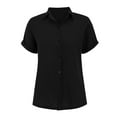 thumbnail image 4 of Short Sleeve Shirts for Women, Muslin Cotton Short Sleeve V Neck Linen Blouse Top, Black XXL, 4 of 9