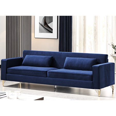 85.8" Living Room Blue Velvet - Classic & Modern Appeal, Comfort, Spacious 3, Simple Maintenance 4 Seater For Gorgeous Design, Spacious, Easy Care