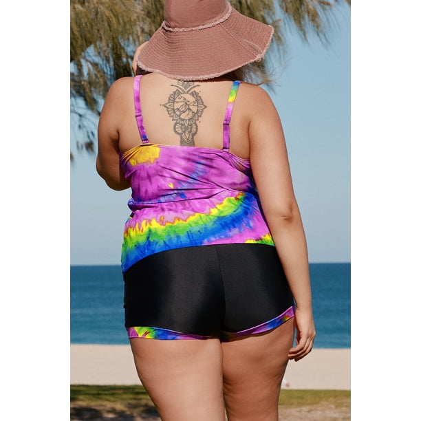 ABPHQTO Tankini multicolor de mujer con estampado de arcoíris y teñido anudado talla grande