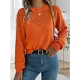 thumbnail image 5 of Long Sleeve Shirts for Women Fall Fashion V Neck Hollow Out Sweaters Trendy Solid Loose Comfy Blouses Orange Color XL, 5 of 10