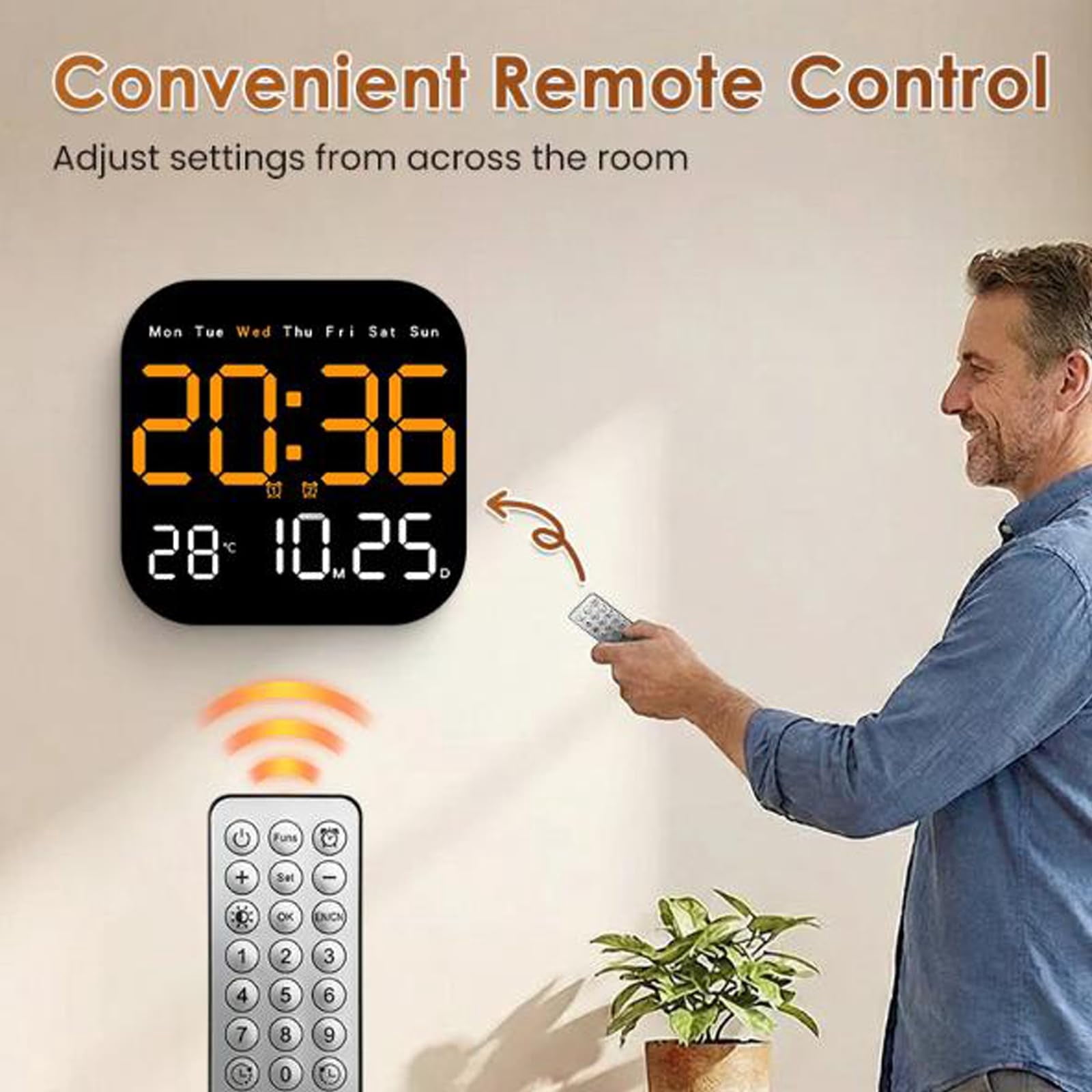 Multifunctional Digital Alarm Clock for Home & Office, Large LED Display with Remote, Hidden Desk Stand, Dimmable Wall Mount Calendar, Temp & Timer