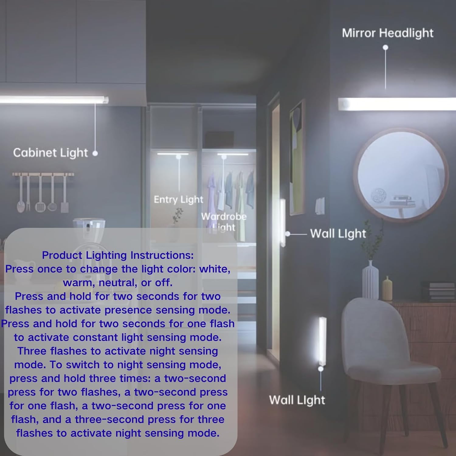 Magnetic Rechargeable LED Motion Sensor Lights – 3 Color Temperature Closet Lights, USB Stick-on Wireless Lights for Wardrobe, Cabinet, Stairs, Hallway