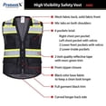thumbnail image 3 of ProtectX 6 Pockets High Visibility Zipper Front Safety Vest with Reflective Tape Strips, Lightweight & Solid Front Mesh Back, ANSI/ISEA Certified Class 2, Black - Large, 3 of 7