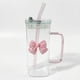 thumbnail image 2 of Vaso de agua de vidrio de 400 ml con tapa y asa, pajita de vidrio desmontable y decoración de mariposa | Vaso transparente duradero para casa, oficina, viajes, té helado y agua, 2 of 7
