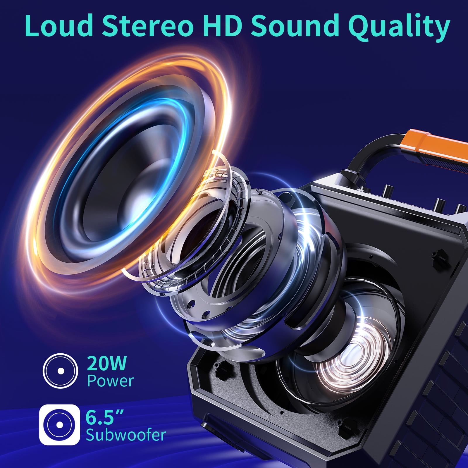FanFun Portable Party Speaker with Microphones, Stereo Sound Bluetooth Speaker with Colorful Led Lights for Outdoor/ Home and Travel, 12H Playing
