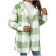 thumbnail image 6 of Jackets for Women DYTTDG Women's New Plaid Plus Size Hooded Jacket Long Sleeve Plush Loose Cardigan Coat Great Gifts for Less, 6 of 7