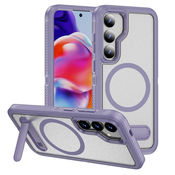 Magnetic & Stand Designed for Samsung Galaxy S25 Plus Case fit for MagSafe, Luxury Hybrid Shockproof Drop Protective Phone Case for S25 Plus, Built-in Invisible Kickstand, Lightpurple Clear