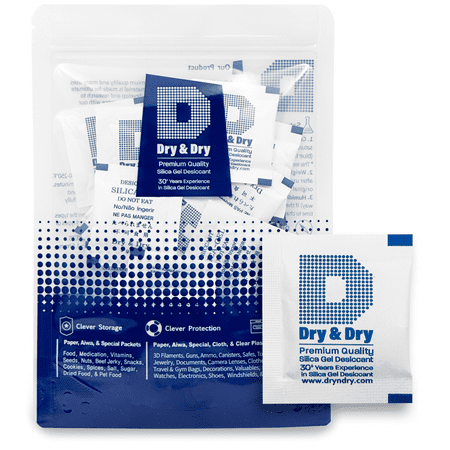 

3 Gram [100 Packs] Dry & Dry Premium Silica Gel Packets Desiccant Dehumidifiers - Rechargeable Paper (FDA Compliant)