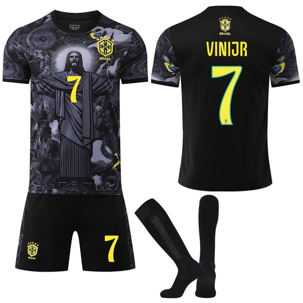 Brazil Football Jersey Short Sleeve 2025-2026, Adult & Kids with Socks, No.7 VINI JR