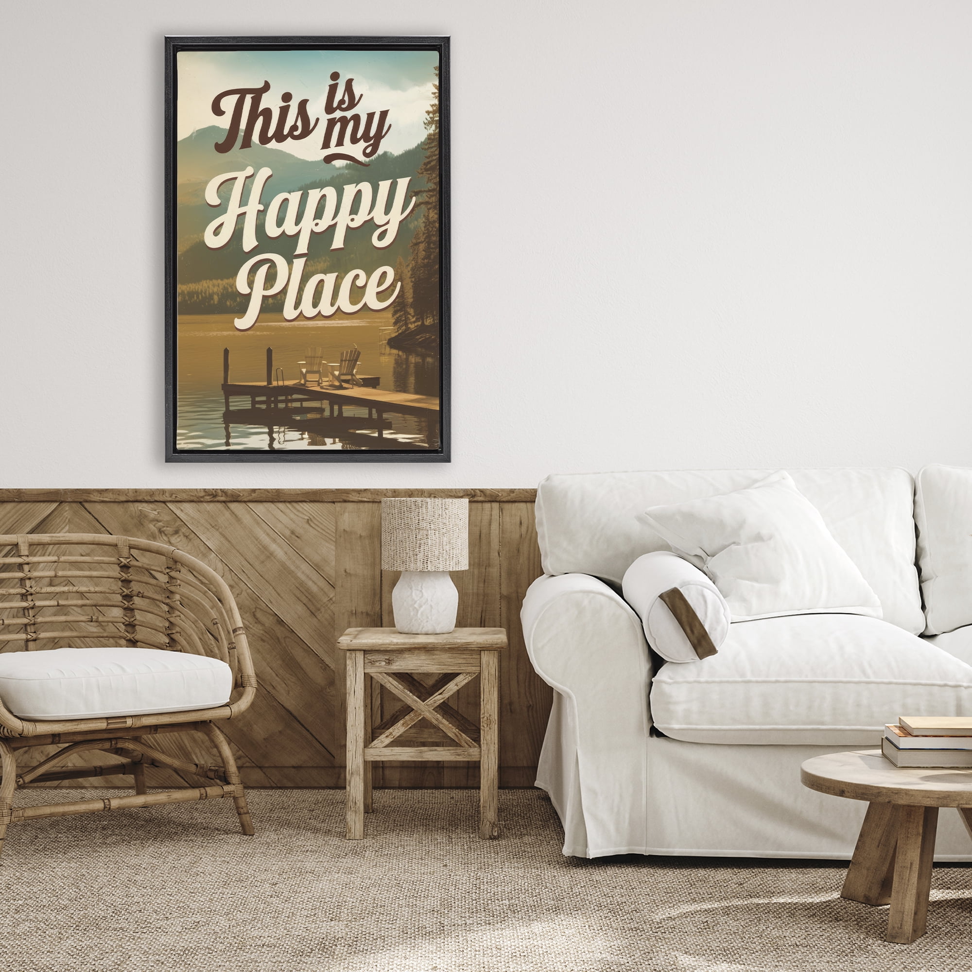 Stupell Industries Vintage My Happy Place Black Framed Floater Canvas Wall Art, design by Andreas Magnusson