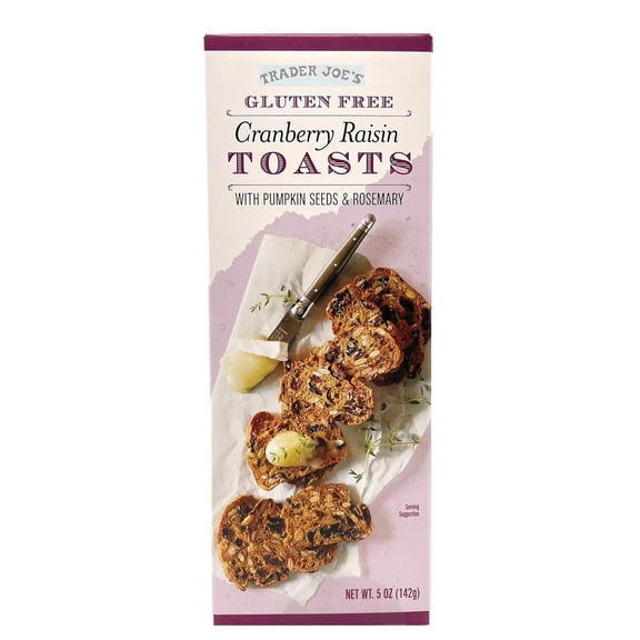 Gluten Free Cranberry Raisin Toasts with Pumpkin Seeds & Rosemary, Trader Joe's 5oz/142g – Pack of 1