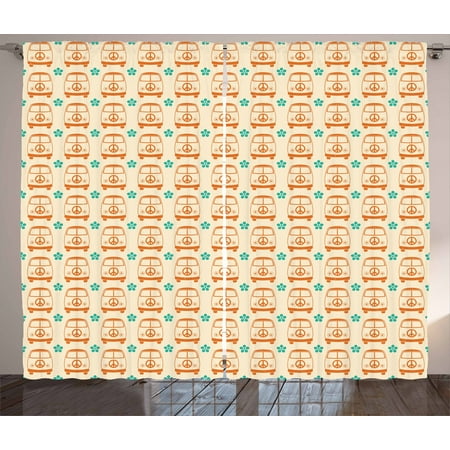 Hippie Curtains 2 Panels Set Vintage Minivan Cars With Peace