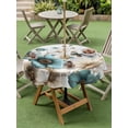 thumbnail image 5 of Outdoor Tablecloth with Umbrella Hole Zipper Teal Tulip Butterfly Round Tablecloth 60" Waterproof Outside Table Cloth Beige Turquoise Floral Grey Wooden Patio Table Cover Tablecloths for Picnic Party, 5 of 8