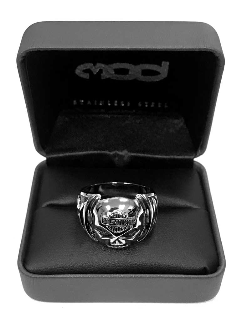 【Harley Davidson】Calavera H-D Skull Stainless Steel Ring Harley-Davidson® Men's Calavera H-D Skull Stainless Steel