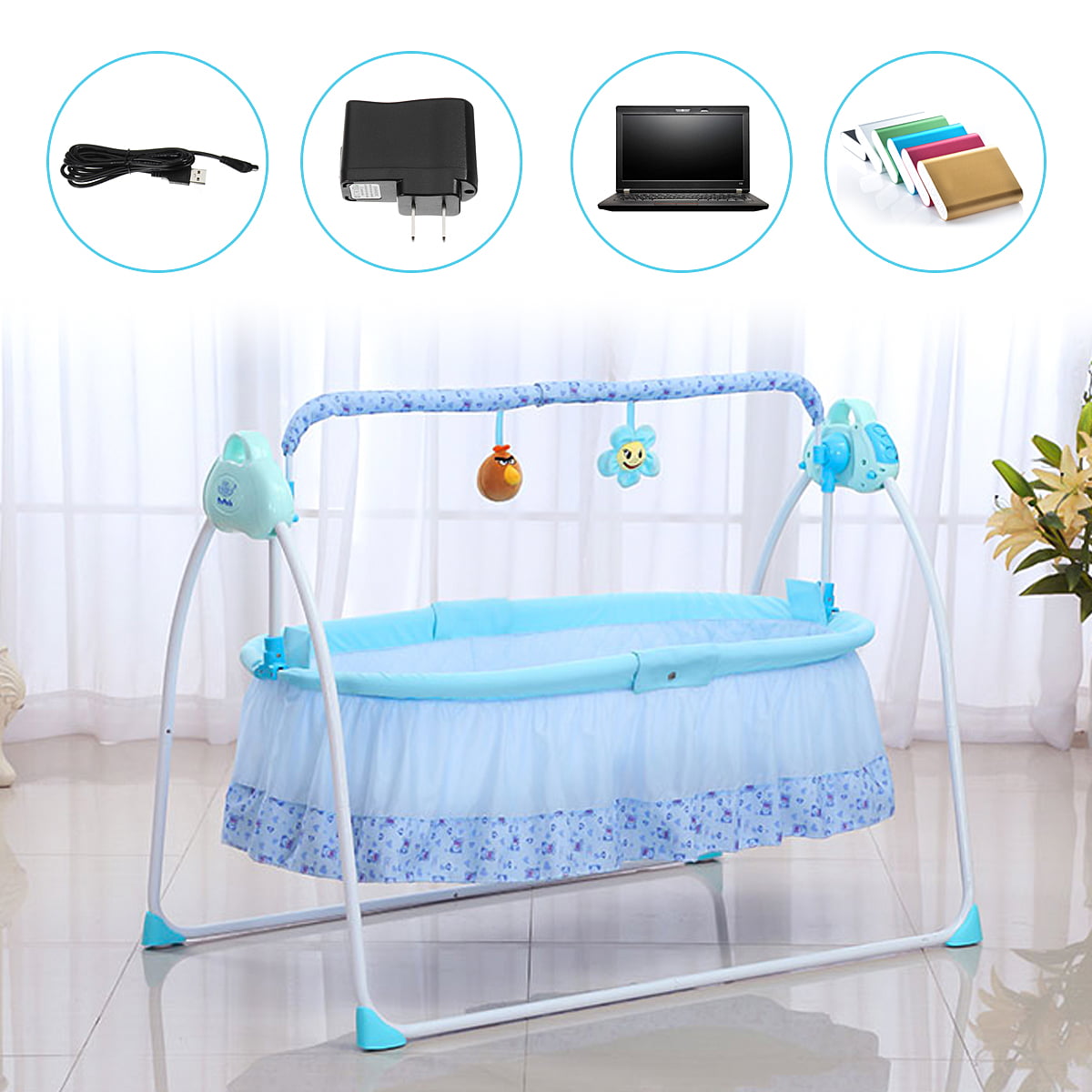 Mat Electric Auto-Swing Big Bed Baby Cradle Space Safe Crib Infant Rocker Cot 