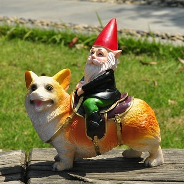 TNSAWRRYOE Statue of Gnome Old Man Riding a Dog Statue Outdoor Garden Resin Decorative Ornaments Home Office Resin Crafts