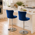 thumbnail image 4 of Bar Stools Set of 2, PAPROOS Swivel 25-33''Adjustable Height Bar Stools with Back, Velvet Upholstered Counter & Bar Height Bar Stools with Button Tufted & Nail Trim for Kitchen Island, Blue & Silver, 4 of 12